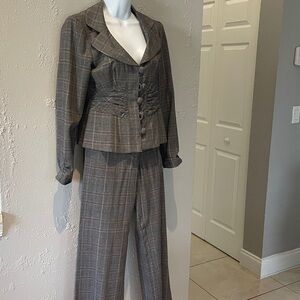 Nanette Lepore Checkered Trousers in Gray and Pink